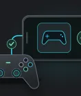 A gamepad connected to a phone, with separate check marks for the connection and controller support inside the game