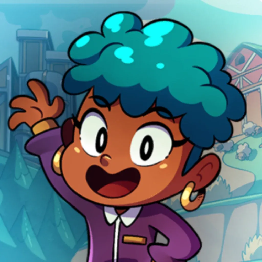 Discounty app icon showing the smiling teal-haired shopkeeper waving