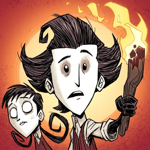 Don't Starve Together app icon showing Wilson holding a lit torch beside Willow against a red and orange glow