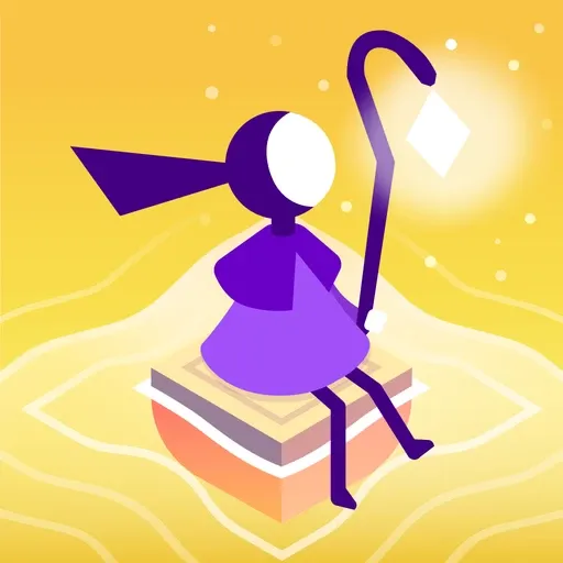 Official Monument Valley 3 app icon showing Noor seated on a stone block with her hooked staff