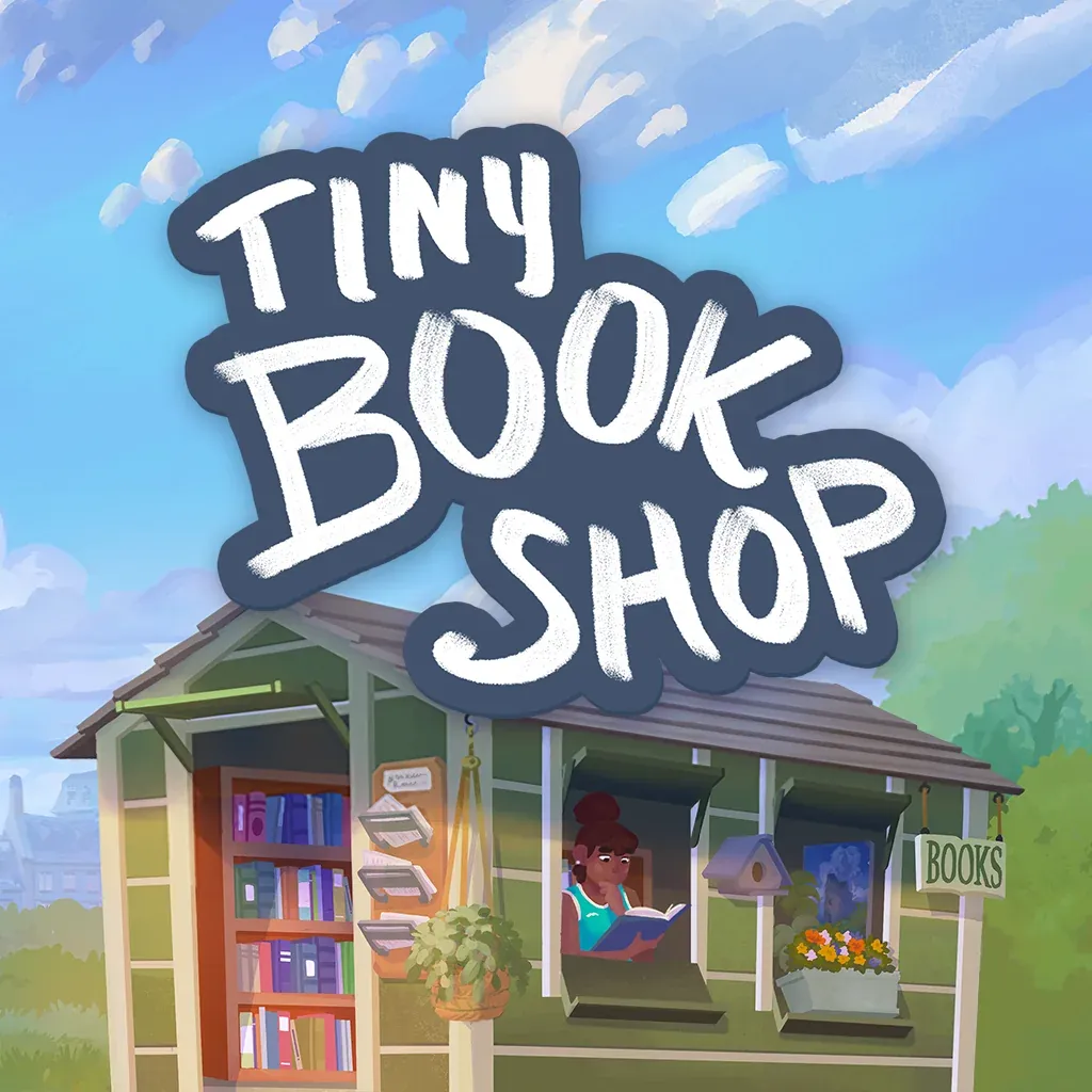 Tiny Bookshop app icon showing its white logo above the green book trailer