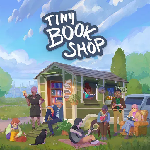Tiny Bookshop illustrated square artwork with the book trailer and local readers