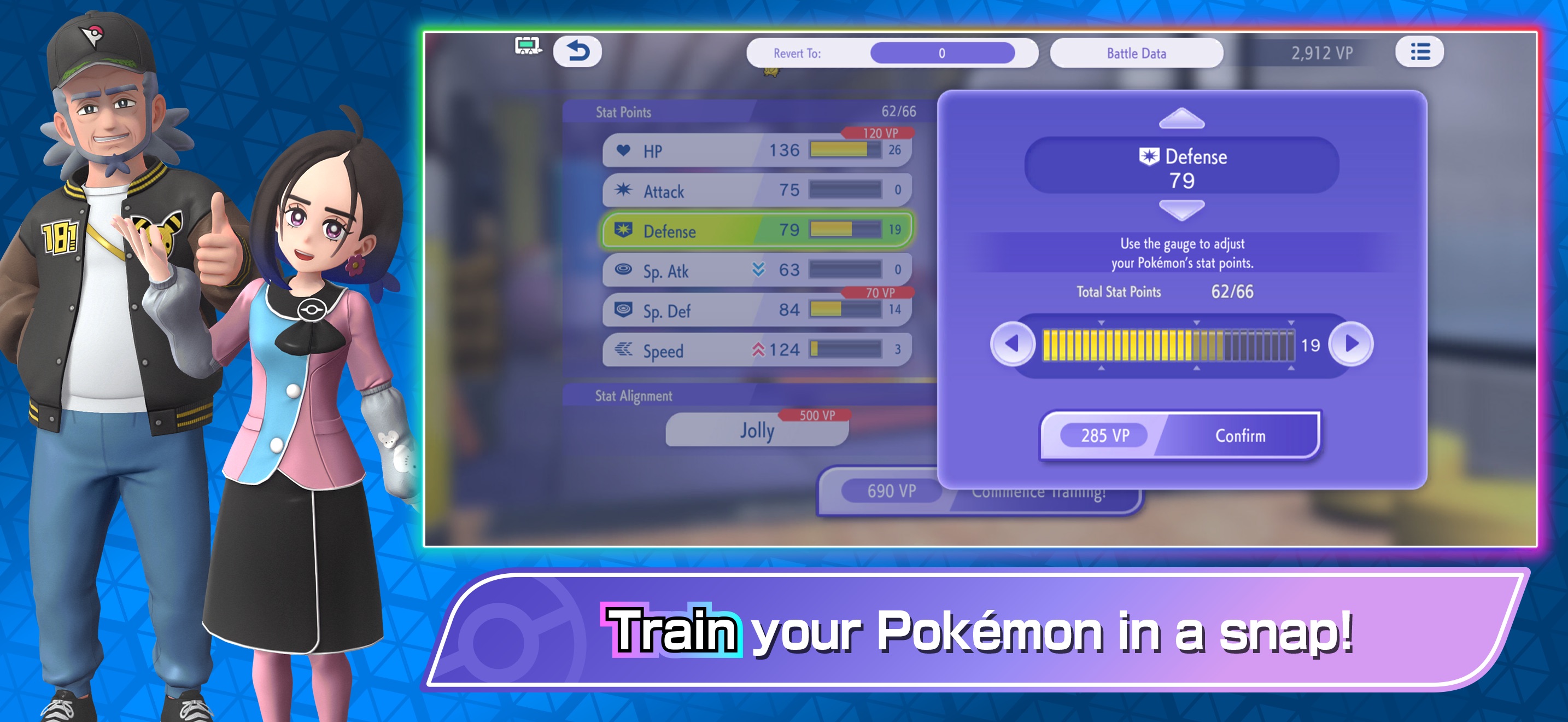 Pokémon Champions stat training screen for adjusting a Pokémon build
