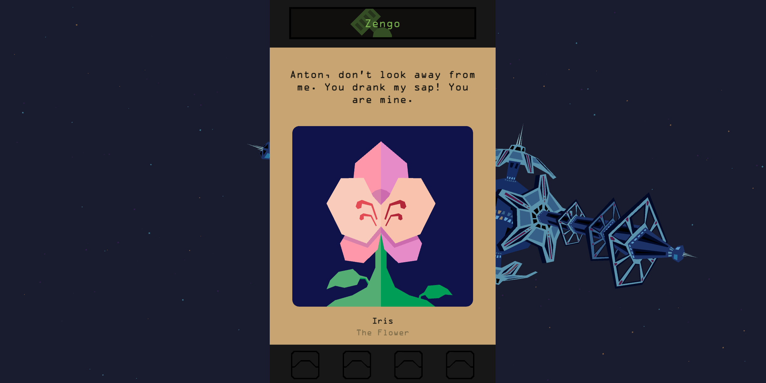 Reigns: Beyond card showing Iris the Flower in front of a fleet in space