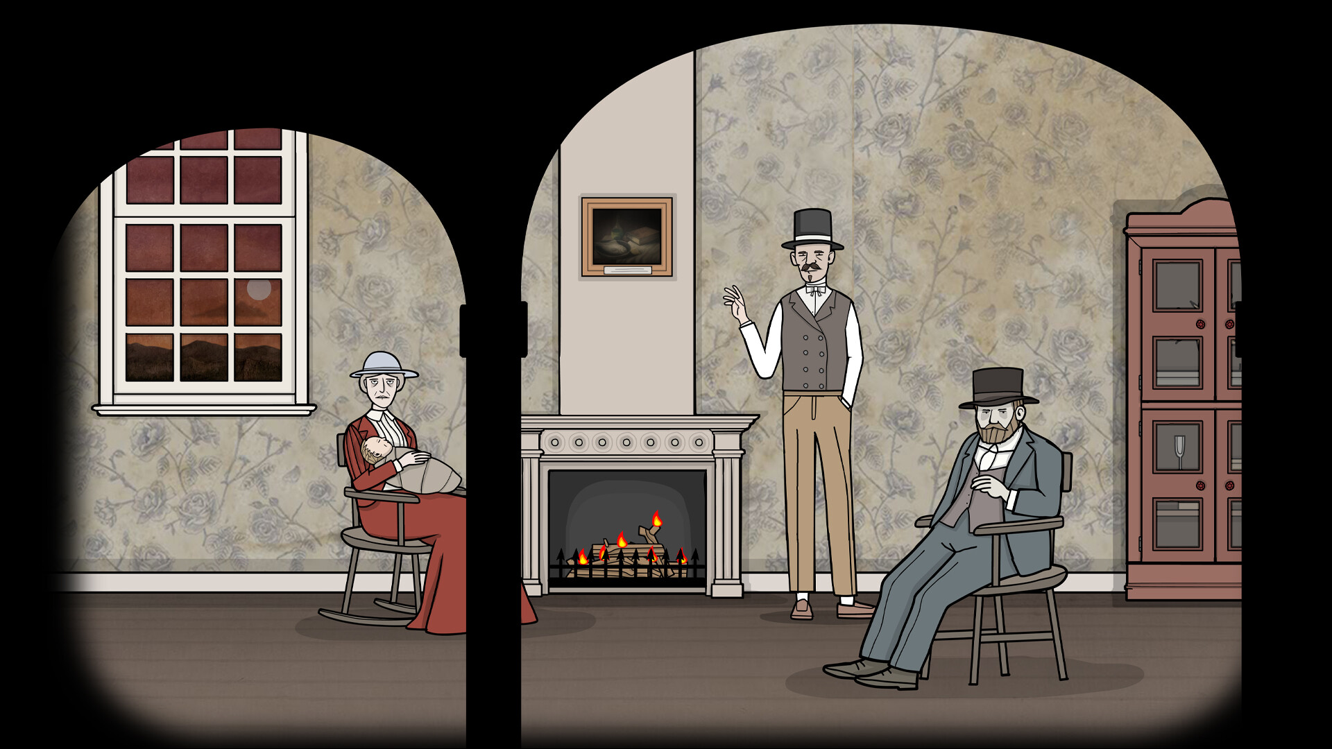 Members of the Vanderboom family gathered in a room with a fireplace
